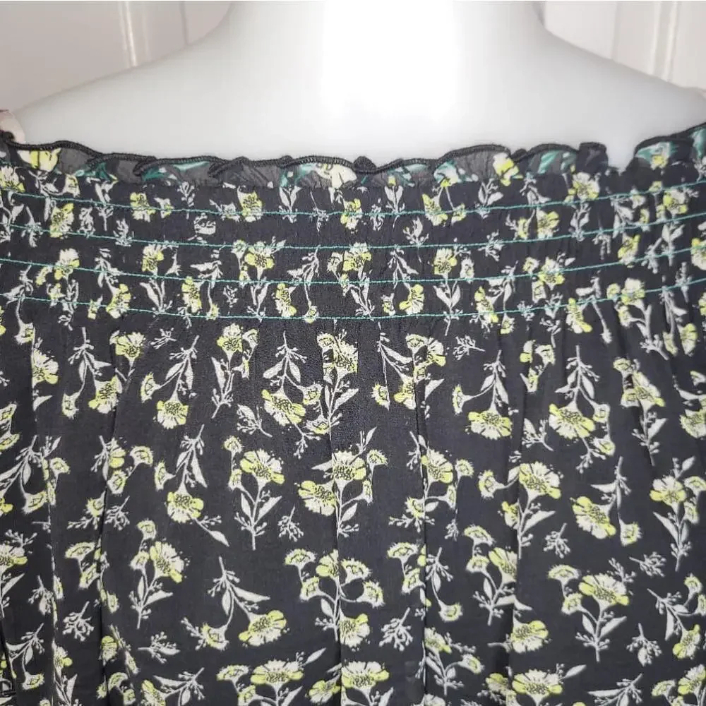 Women's Free People Rose Valley Black Floral Off-the-Shoulder Top - Size S